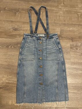Zara Blue Denim Button-Front Suspender Skirt small excellent condition rare